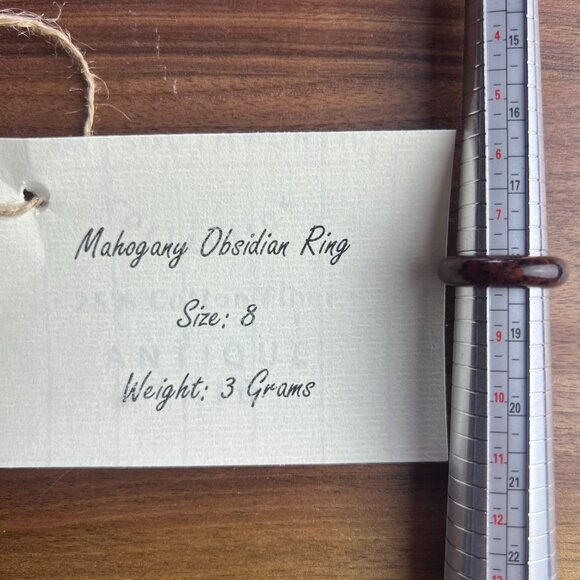 Solid Mohogany Obsidian Ring, Unisex 6.5mm Band, Chakra Ring Size 8 - Picture 5 of 6